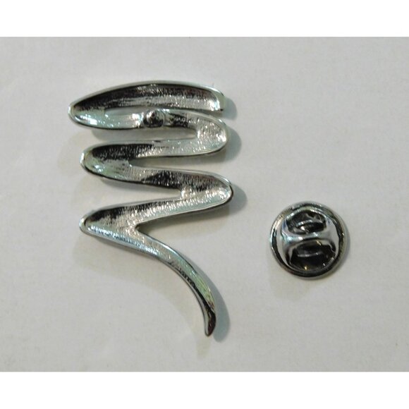 Squiggly Silver Line Metal Lapel Pin Vintage Secure Backing 1.5 Inch - Picture 4 of 5